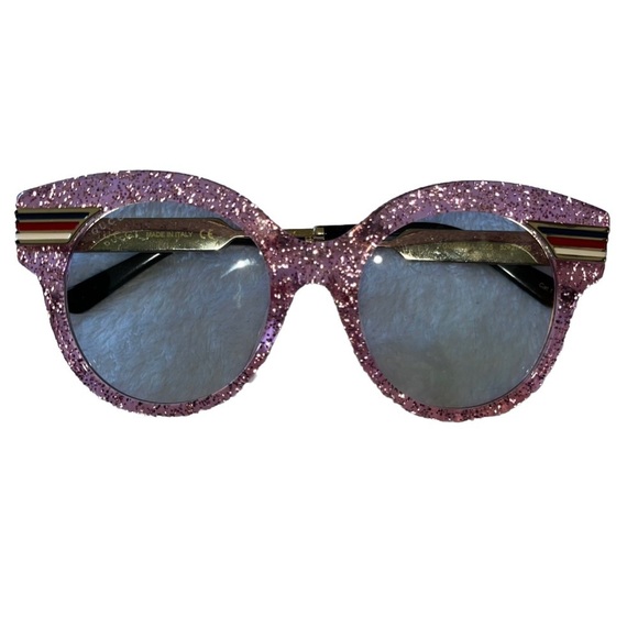 GUCCI GG0282SA Sunglasses Round Frame Web Pink Glitter Light Azure Acetate new - Picture 8 of 15